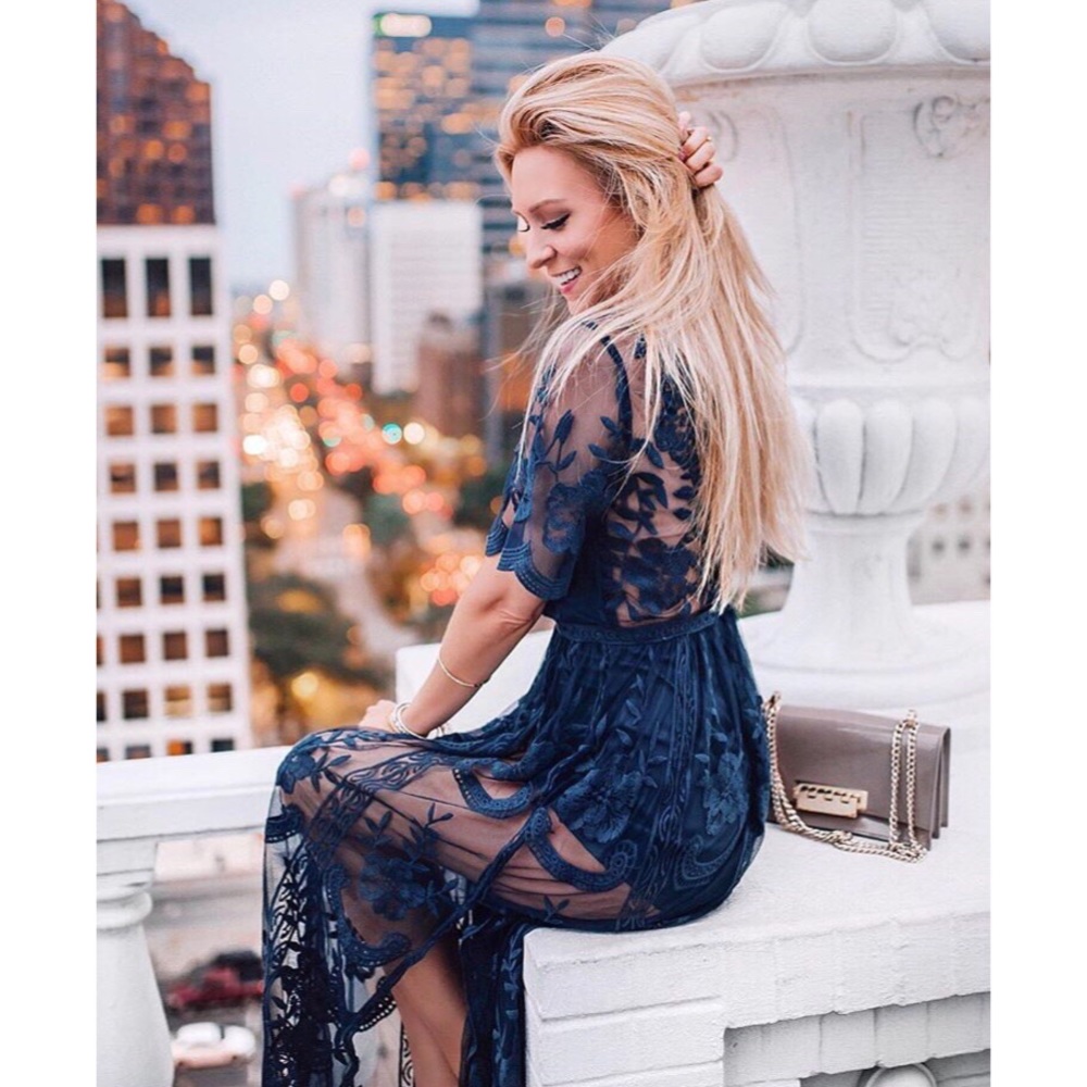 Honey Punch Lace Maxi Dress in Navy - Picture 2 of 8